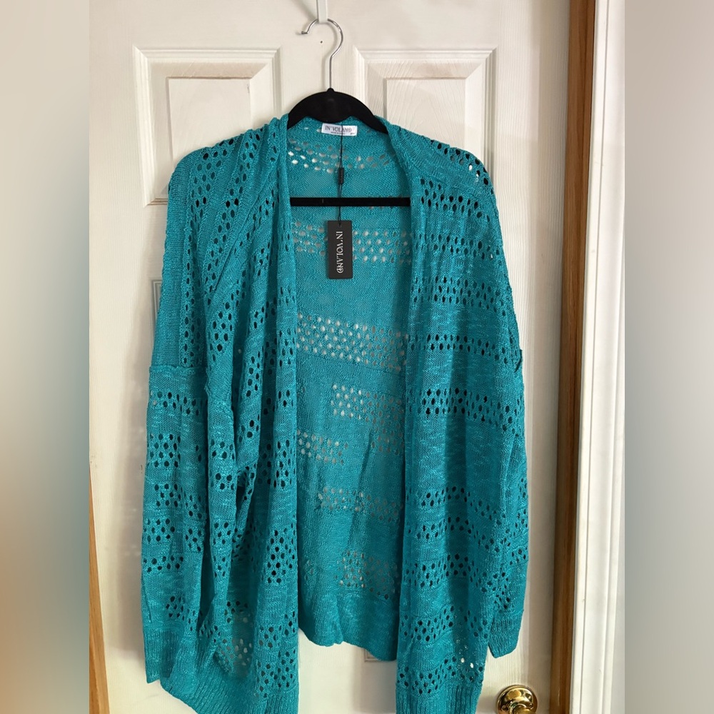 INC International Concepts Aqua new wi tv tags Cardigan Sweater Open-Knit Design